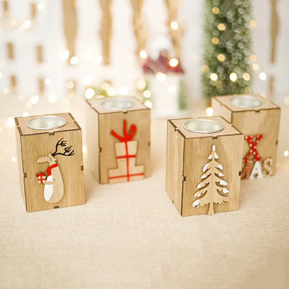 

Christmas Decorations for andlesticks Lantern Vintage Home Wood Candle Holders Tealight C New Year Decor Gifts Party Supplies