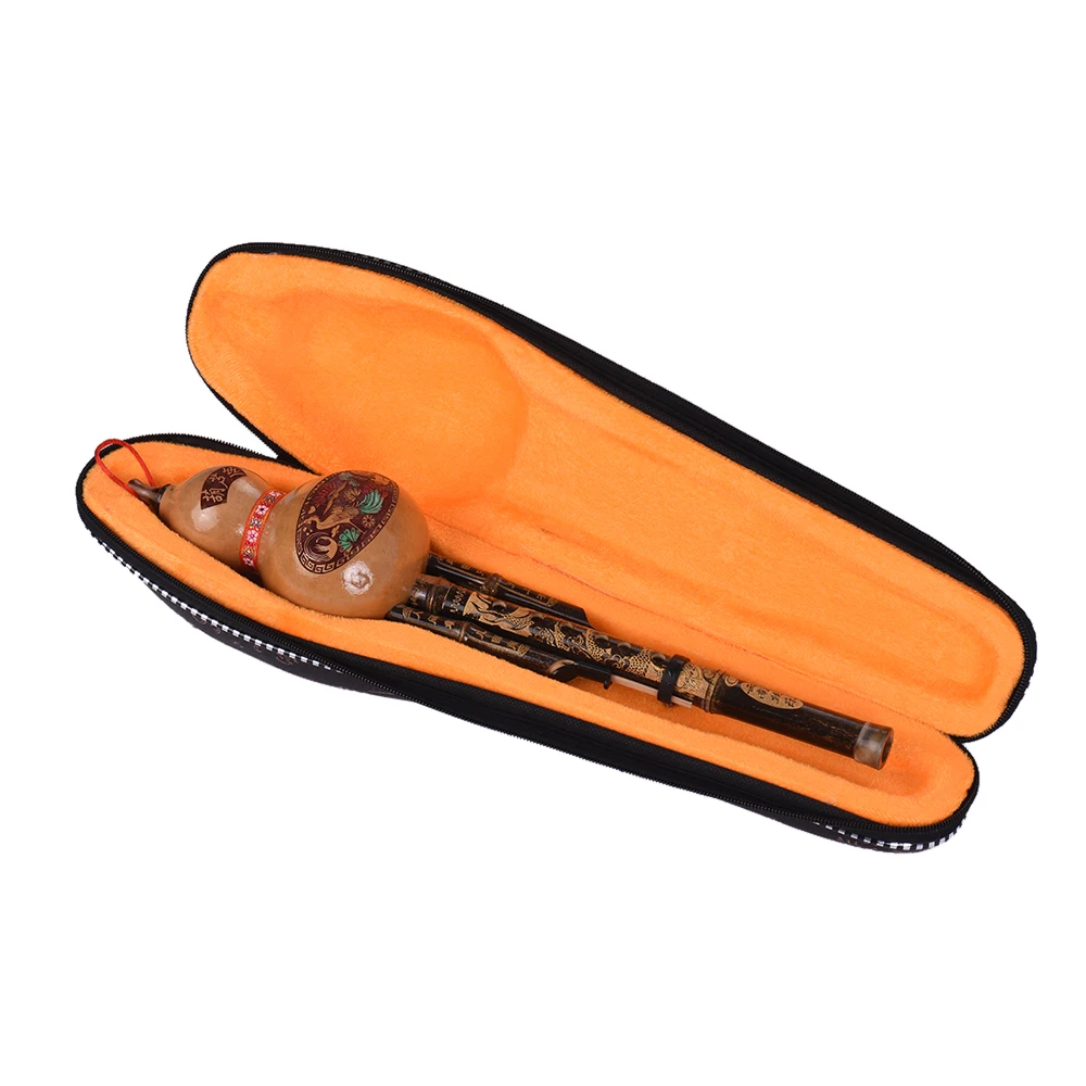 Chinese Handmade Black Bamboo Hulusi Gourd Cucurbit Flute Ethnic Musical Instrument Key of C with Case for Beginner Music Lovers