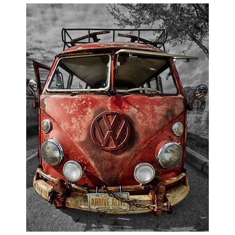 

VW Bus Full Round Car Diamond Painting DIY 5D Full Diamond Embroidery Square Rhinestones Mosaic Kit Home Decor