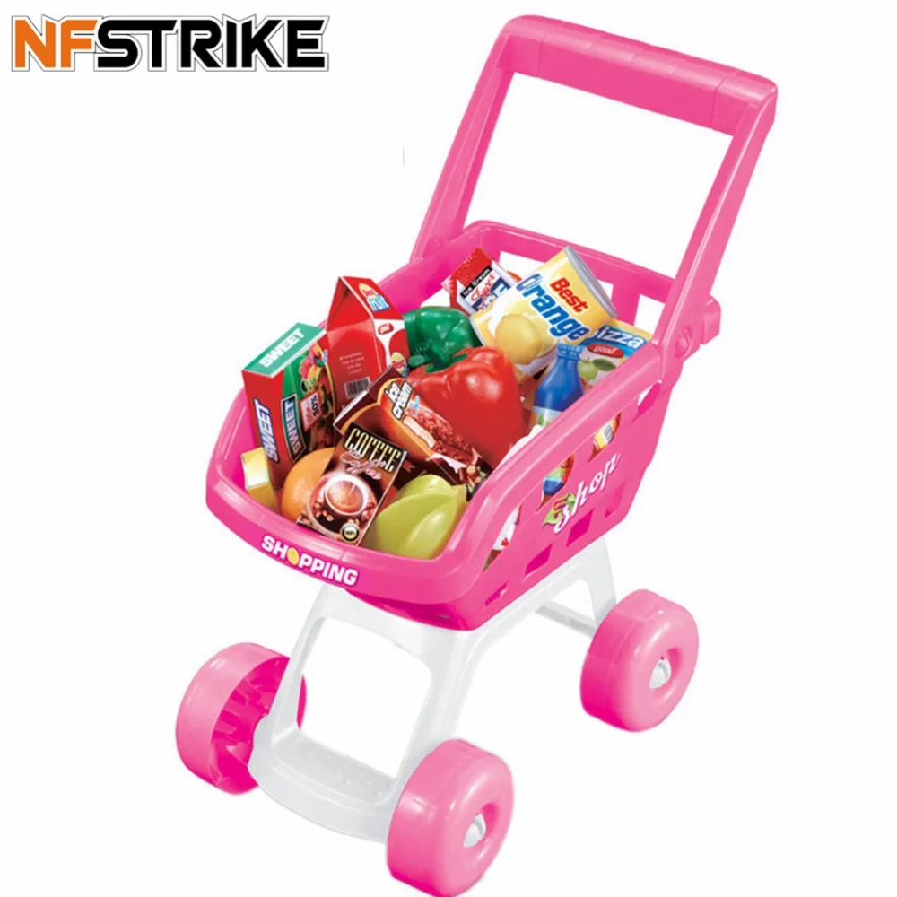 Мини-супермаркет корзина для покупок для хранения игрушек Тележка для покупок с продуктовой едой игрушка для детей Веселые ролевые игры игрушки для детей-розовый