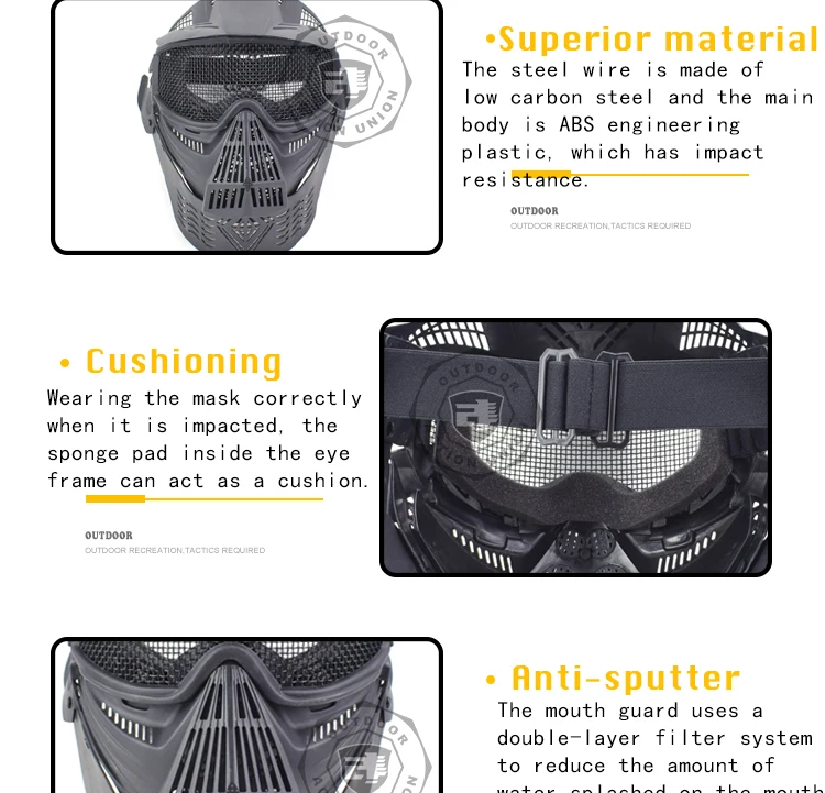 ActionUnion тактическая сетка Полная маска для лица легкие шеи Защитные дыхательные маски страйкбол охотничий как в CS Хэллоуин Пейнтбол