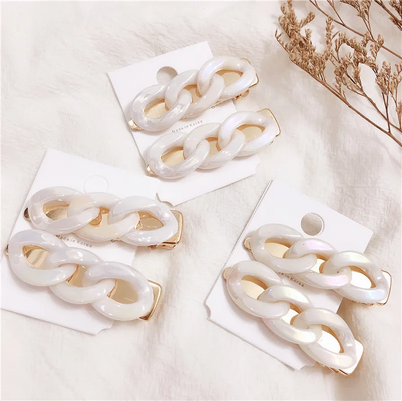 

2019 New 1PC Korea Japan Acetic Acid Acrylic Chain Hairpins Hair Accessories for Women Metal Gold Color Hairgrip Fashion Jewelry