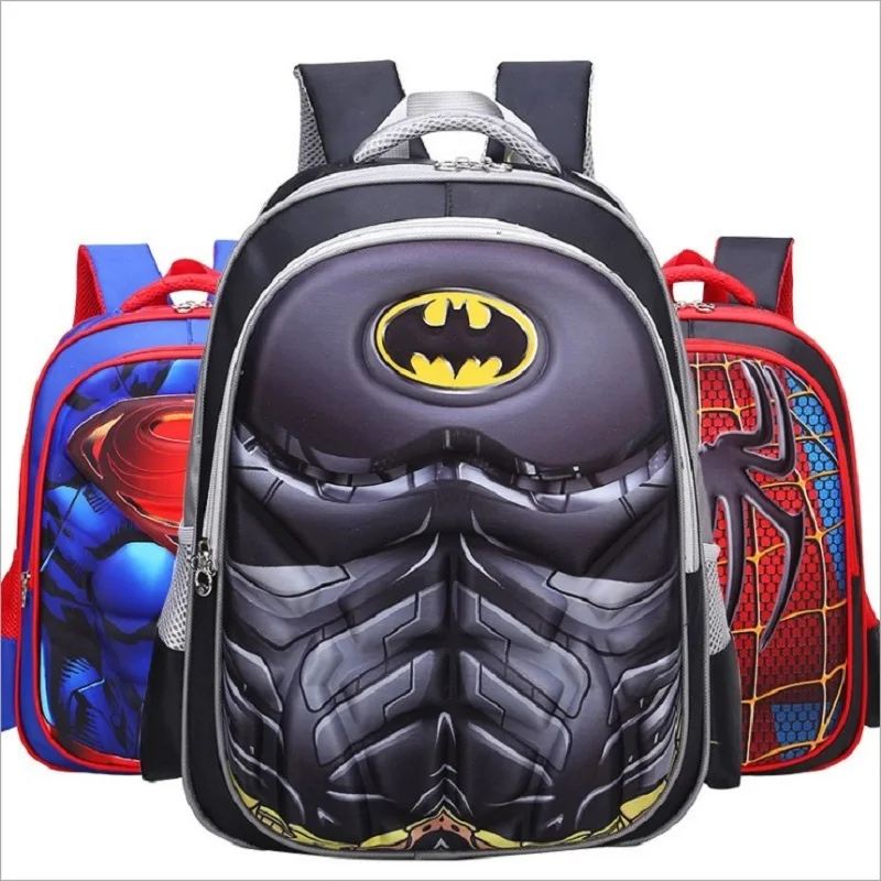 

Hot Batman Cartoon 3D school bag Captain America child school bag Boy Spiderman school Backpack 6-12 year old kids superman bag