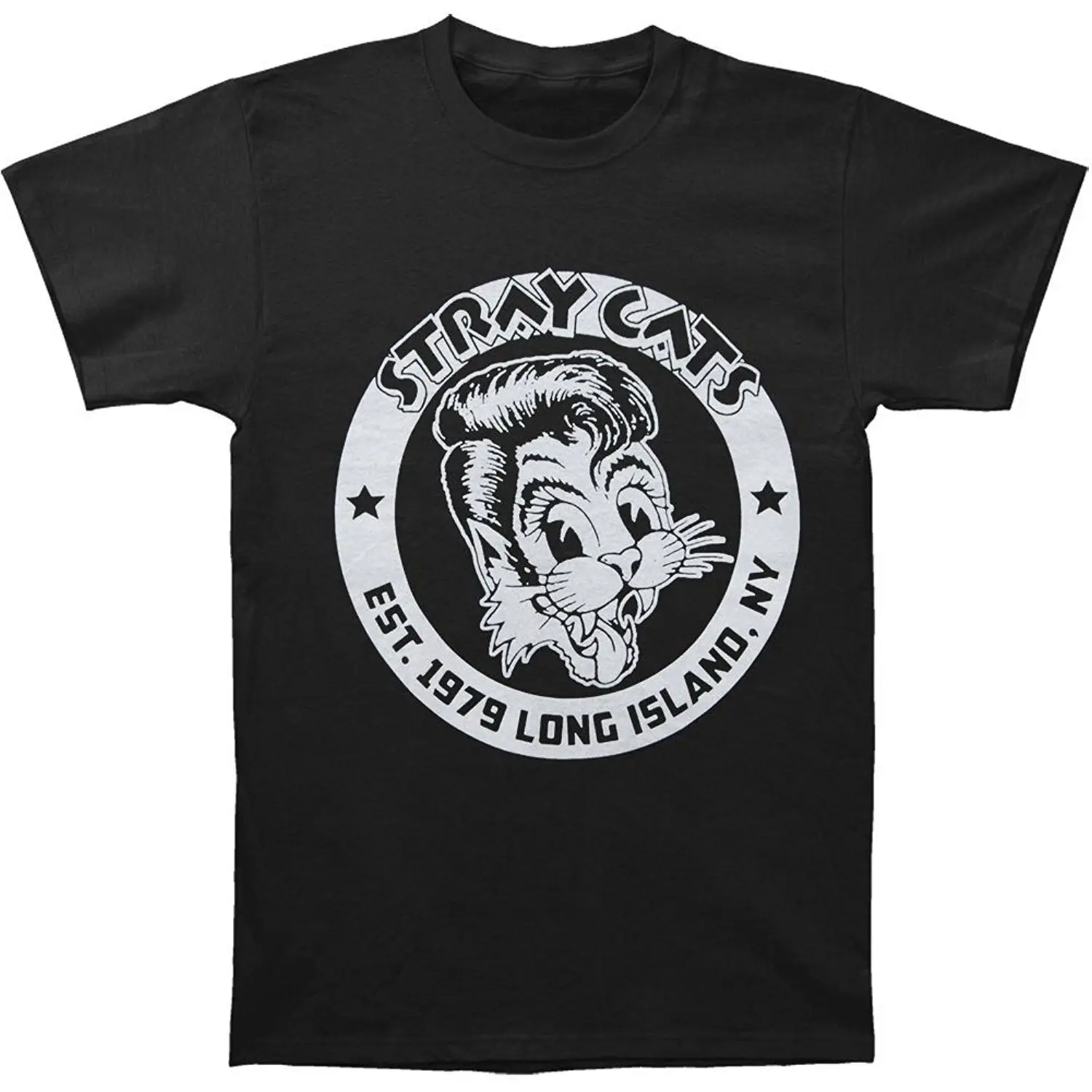 

Fashion Mens Stray Cats Established 1979 Slim Fit Graphic Printed T-shirt Black Men T Shirt Short Sleeve Round Neck