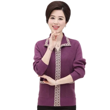 

2018 Middle Aged Women Long Sleeve Loose Knitted Swearer Cardigan Mother Fitted Autumn Winter Plus Size Knitted Sweater F462
