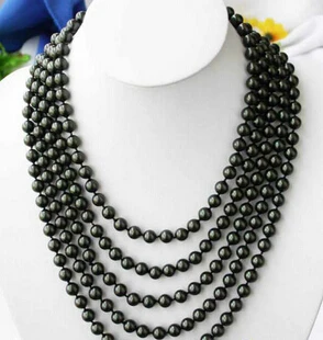 

HOT 003352 LONG 100" 8MM BLACK SOUTH SEA SHELL PEARL NECKLACE