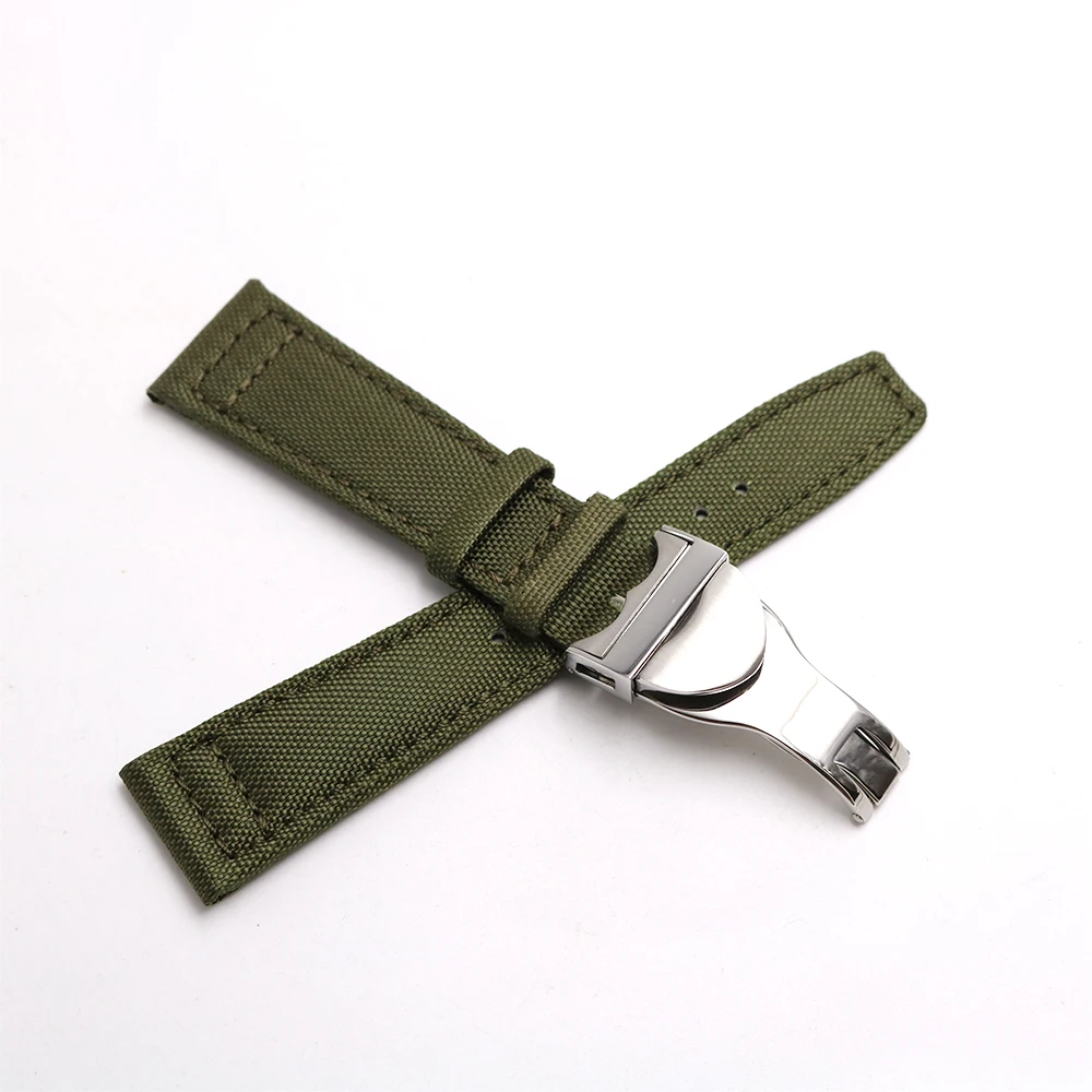 CARLYWET 20 21 22 мм зеленый черный нейлон ткань Кожаный ремешок наручные часы ремень с развертывания застежка