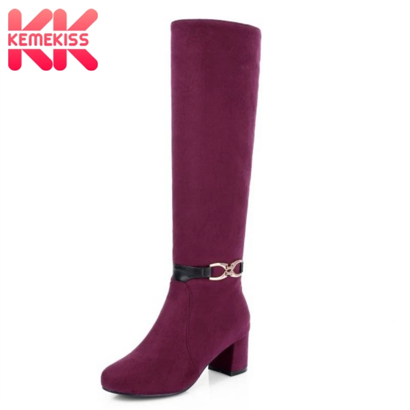 

KemeKiss Plus Size 32-45 Women Shoes Winter Warm High Heels Boots Knee High Boots Metal Thick Heels Winter Boots Long Shoes Red
