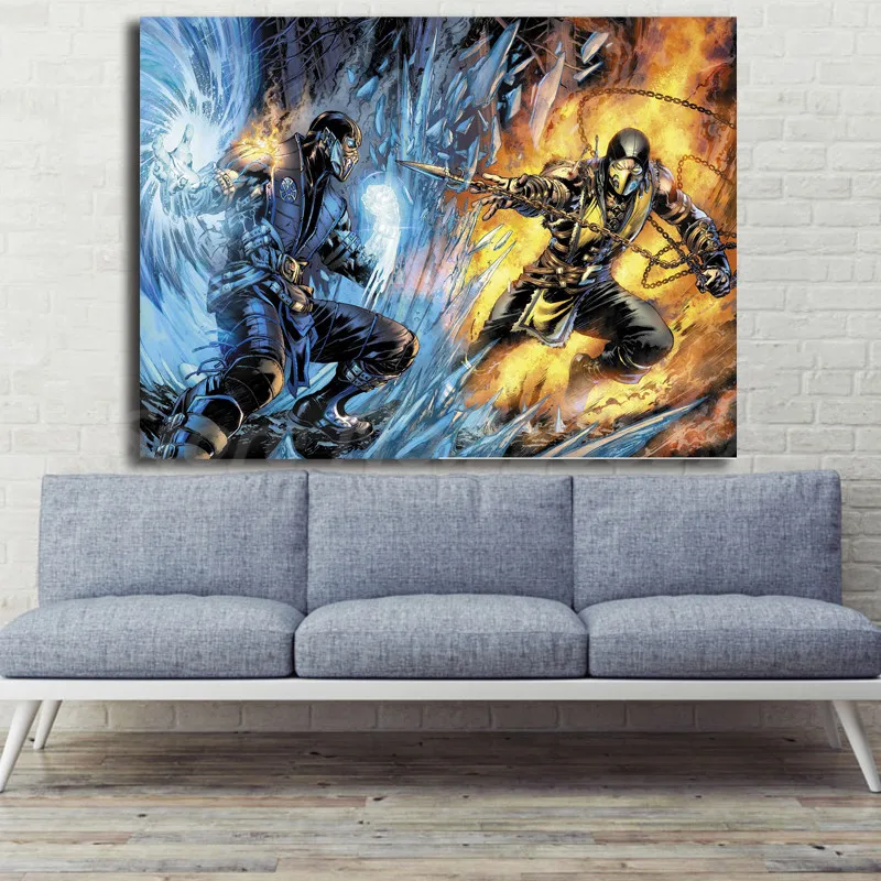 Mortal Kombat Scorpion Vs Sub Zero обои HD Искусство Холст постер Картина Настенная картина
