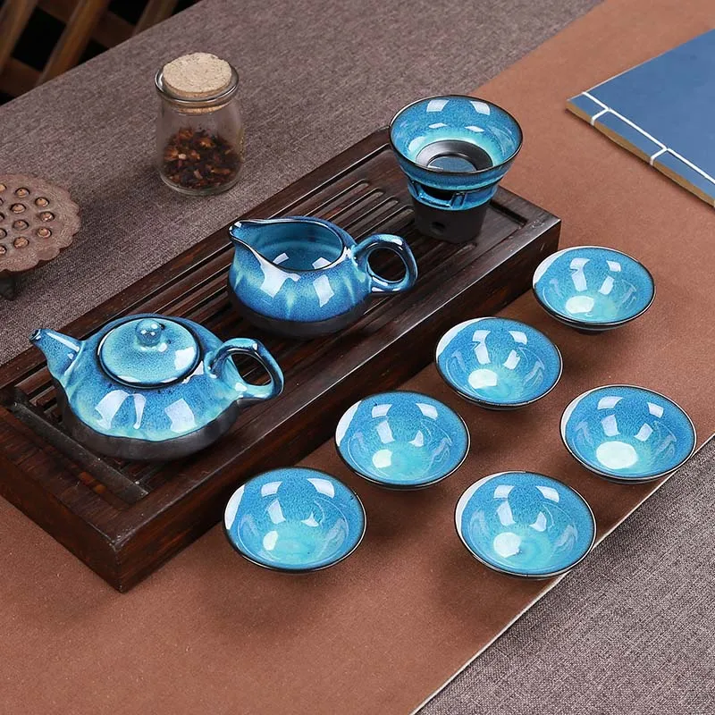 Jun Porcelain fish tea set ceramic teapot kettle ceramic tea cup fish chinese kung fu set drinkware