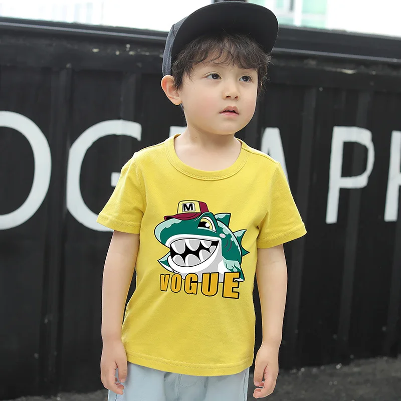 

Children's clothing 2019 summer new boy's funny cartoon shark print short-sleeved shirt toddler little girl tee