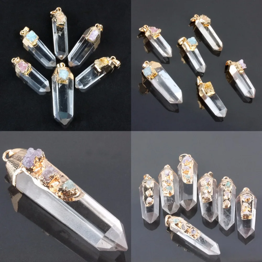 

SUNYIK 1Pc Natural Rock Quartz Gem Stone Cluster Drusy Gold Healing Chakra Stone Charms Pendant (Free Chain)