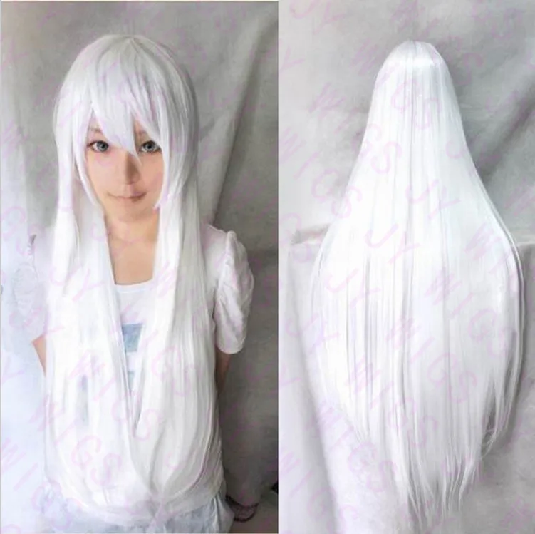 White Cosplay Wig 100CM Heat Resistant Anime Harajuku Party Wig Long Straight Synthetic Hair White Cosplay Wig