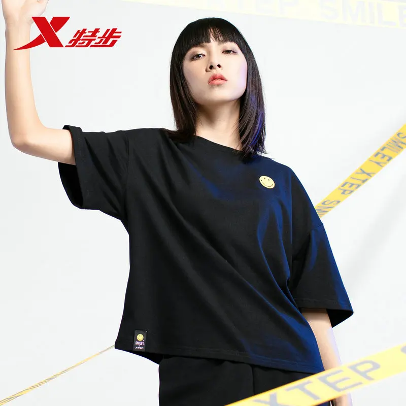 881228019257 SMILEY Xtep women t shirt cotton comfortable soft top Smiley loose casual T-shirt