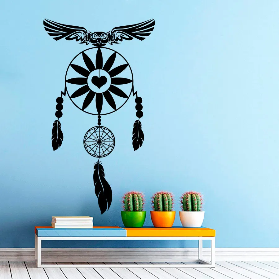 

ZOOYOO Owl Wall Stickers Dream On Catcher Feathers Home Decor Religious Believe Wall Art Decal Bedroom Protection Symbol