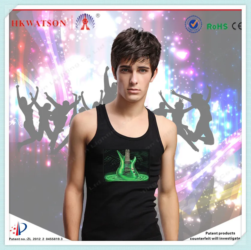 Free Shipping 6Pcs/Lot 2014 New Arrival EL Sleeveless T-Shirt Light-Up Music Party LED Singlet Flashing Equalizer | Мужская одежда