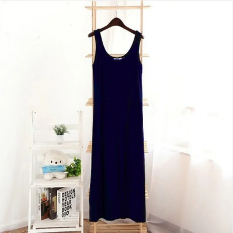 

2019 Women Summer Spring est Sleeveless Vest Beach Solid Stripe Sexy Wear Modal Dresses Women Dress