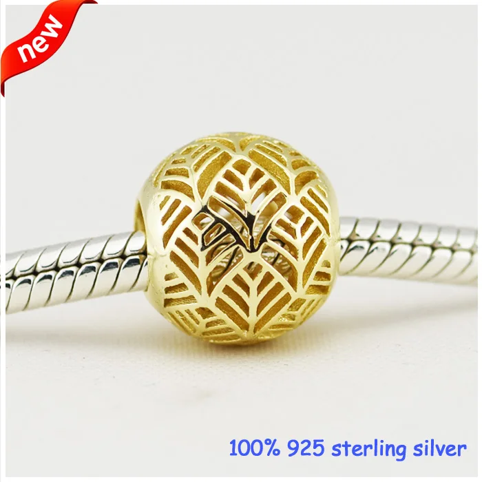 

Silver 925 Jewelry Tropicana Golden Bead Charms for Women DIY Fits Brand Bracelet Beads for Jewelry Making Kralen PERLES