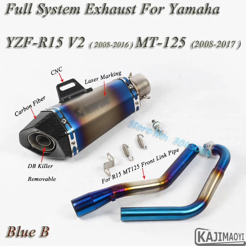 R15 motocicleta sistema completo de Escape Slip-on para Yamaha YZF-R15 V2 MT-125 delantero modificado Pipe silenciador DB asesino