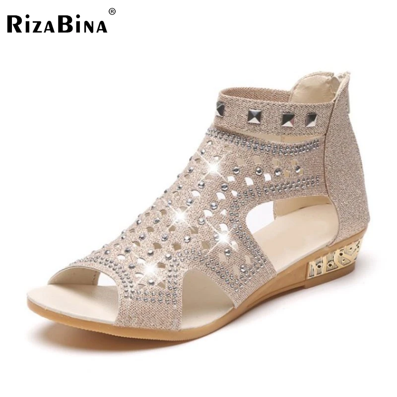 

RizaBina Women Casual Flats Gladiator Sandals Footwear Fashion Rivet Fretwork Sandals Summer Club Shoes Women Size 35-39
