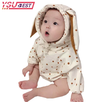 

New Baby Bodysuit Cute Cartoon Dot Rabbit Ears Climbing Clothes And Velvet Sweater Baby Cotton Bag And Fart Shirt Bodysuit Baby