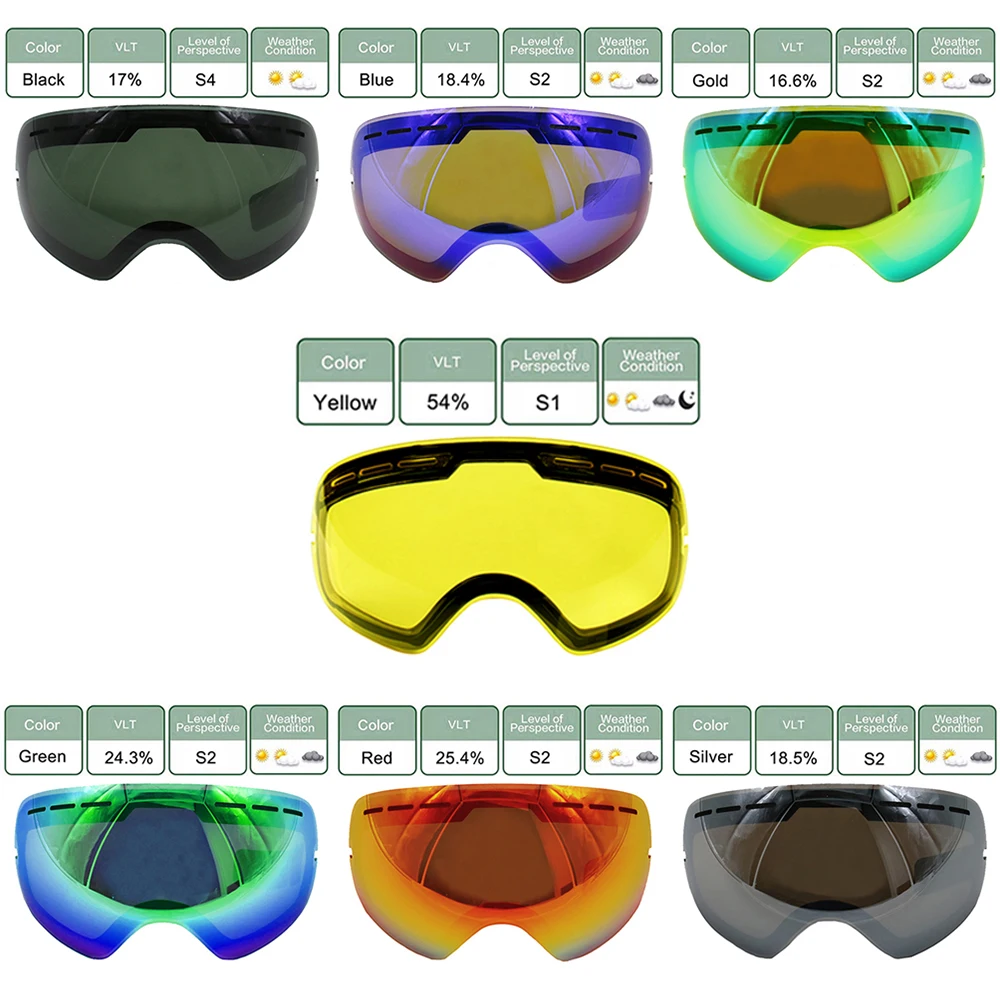 LOCLE UV400 противотуманные лыжные очки линзы очки слабый светильник облачно осветляющие линзы для S-3100/GOG-201/HB3/L900(только линзы