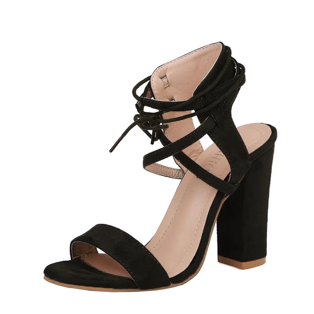 

New store opening promotion Fashion Womens Ladies Block Summer Sandals Cross Bandage Shoes Rome High Heels zapatos de mujer %40