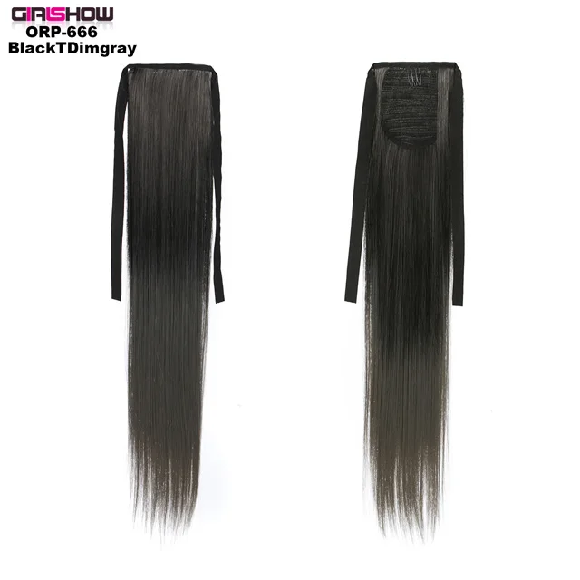 Girlshow длинные прямые ленты обертывание вокруг конского хвоста синтетические волосы Ombre два тона Наращивание волос 2", 80 г/шт - Цвет: ORP666 BlackTDimgray