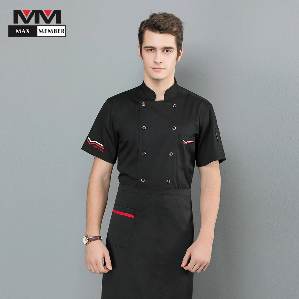 

2019 Short Sleeves Restaurant chef Uniform Waiter Waitress Kitchen Fast Food Service Cook Coffee Cake Bake Barber Embroidered