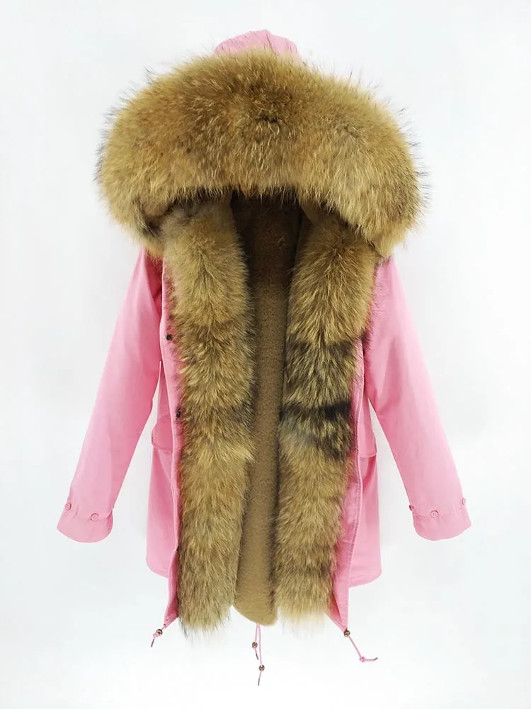 Зимний женский жакет Меховое пальто Воротник мех лисы Капюшон подклад искусственный мех Длинная парка высокое качество мода - Цвет: natural fur