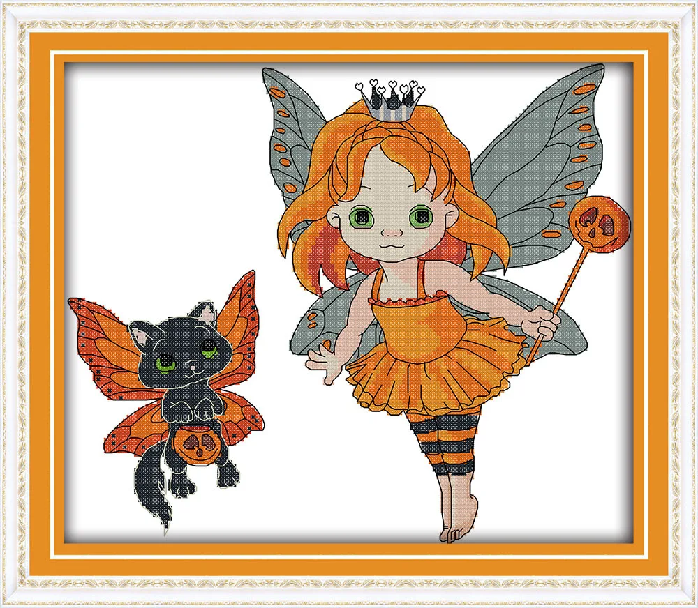 

Halloween magical girl Canvas DMC Counted Cross Stitch Kits printed Cross-stitch set Embroidery Needlework