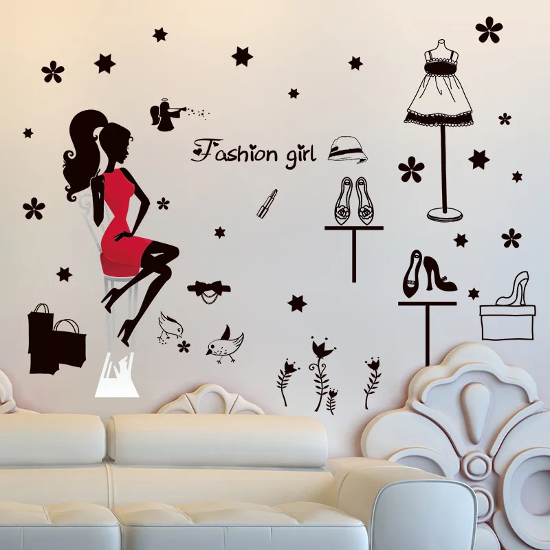 fashion showcase wall stickers decals women clothes shoes store decor
