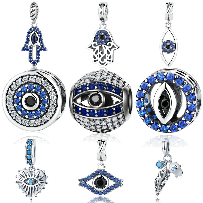 

DCM Genuine 925 Sterling Silver Blue Eyes Evil Eye Of Nazar Lucky Guardian Beads fit Original Pandora Bracelet Charm Jewelry