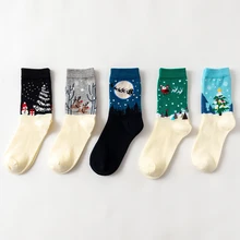 Женские повседневные носки, хлопковые женские носки, одежда с Санта Клаусом, дышащие рождественские носки со снеговиком, подарок на праздник