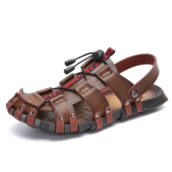 MIXIDELAI Лидер продаж мужские сандалии кожа для мужчин летняя обувь для отдыха шлёпанцы женщин шлепанцы для мужчин Удобная - Цвет: Khaki