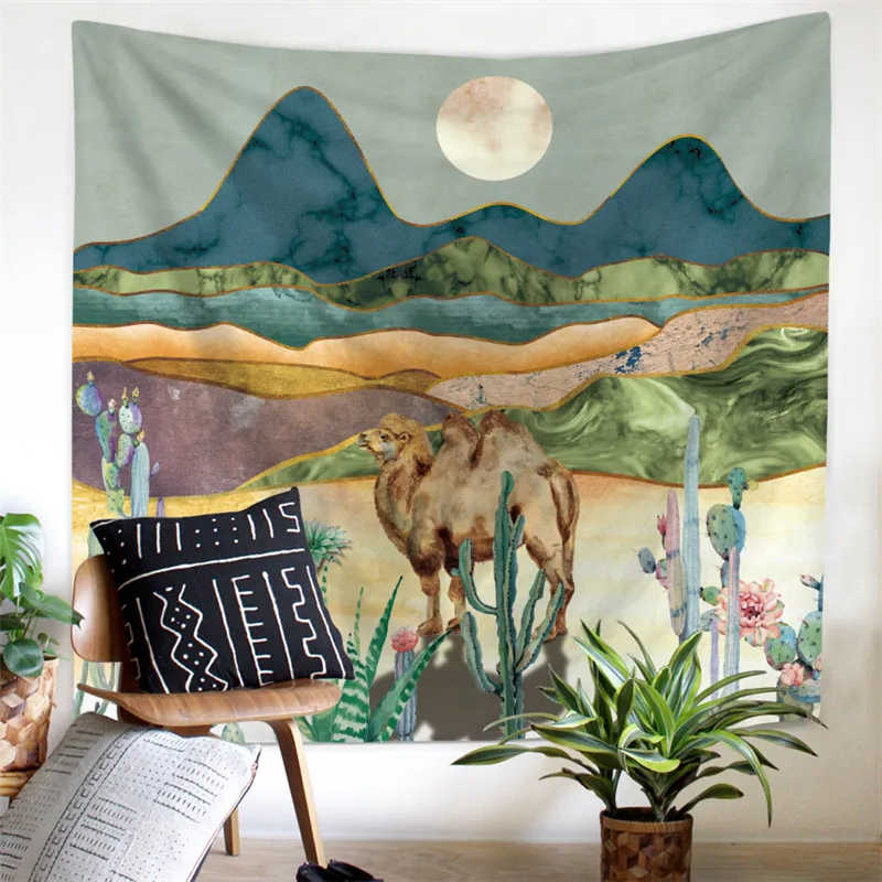С принтом Mountain кактус Moon настенный гобелен Art психоделический пейзаж Boho декор стен ткань гобелены ковер бросок пляжные
