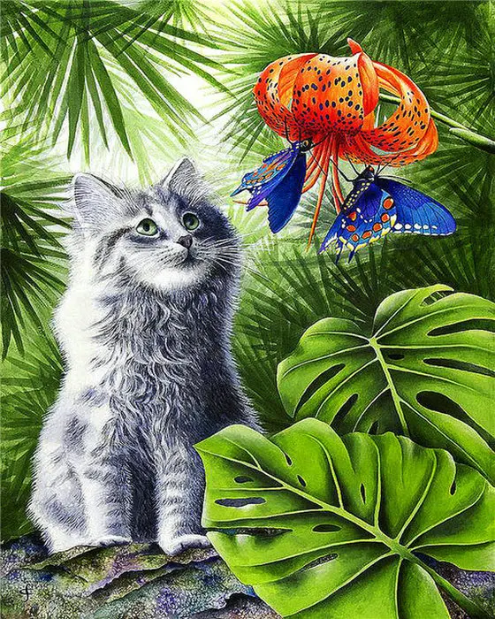

Diamond Painting cat flowers wall stickers Full Round Crystal,Diamond Mosaic Patterns Rhinestones Embroidery Craft Cross Stitch