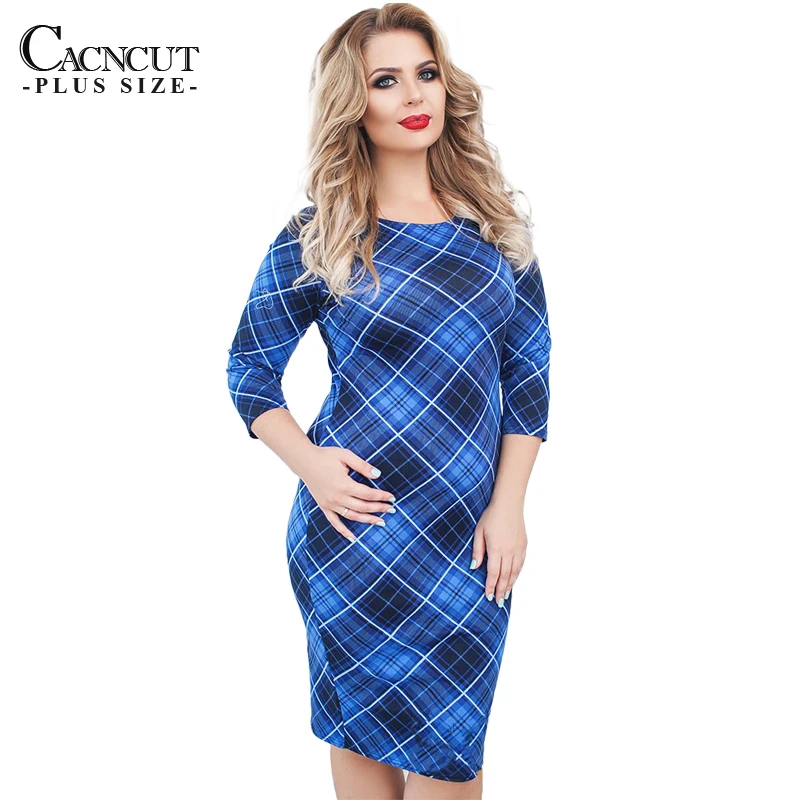 5XL 6XL Plus Size Women Dress Plaid Print Big Size Dresses Ladies Office Work Dress Elegant