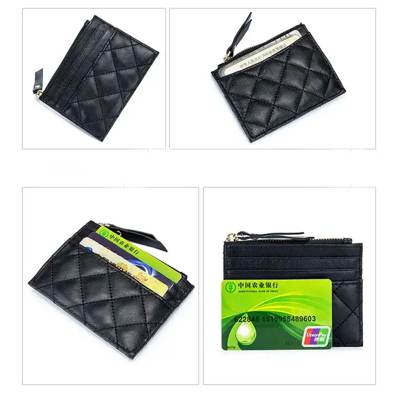 Soft Lambskin Small Leather Wallet Woman Purse Zipper Leather Cardholder Genuine Leather Small Money Bag Visit Card Holder