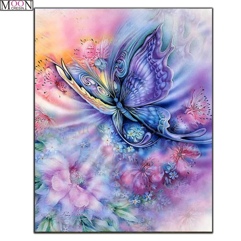 

5D DIY Diamond Painting Cross Blue Butterfly In The Flower Diamond Embroidery Square Drill Diamond Mosaic Decoration Rhinestones