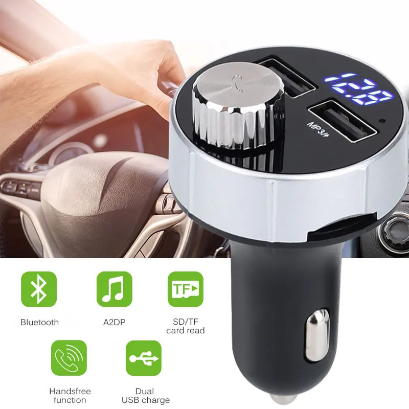 Двойной USB 12 V-24 V Универсальный fm-передатчик громкой связи Bluetooth автомобильный набор, свободные руки, MP3 смарт-микрофон