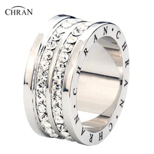 

CHRAN Unique 2 Row Crystal Promised Band Ring Exquisite Ladies Gifts Elegant Silver Plated CZ Engagement Rings for Women