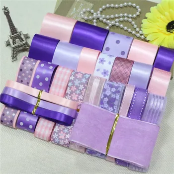 

DIY ribbon set----pink & purple color mix ribbon set(total 28 yard)