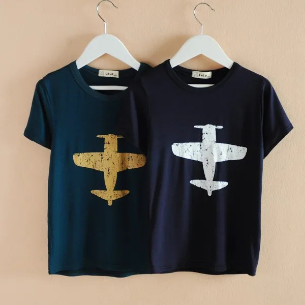 

New 2017 Summer Fashion Modal Cotton Children T Shirts,Gold and White Plane Print Unisex Boys Girls Tops,Child Kids Casual Tees