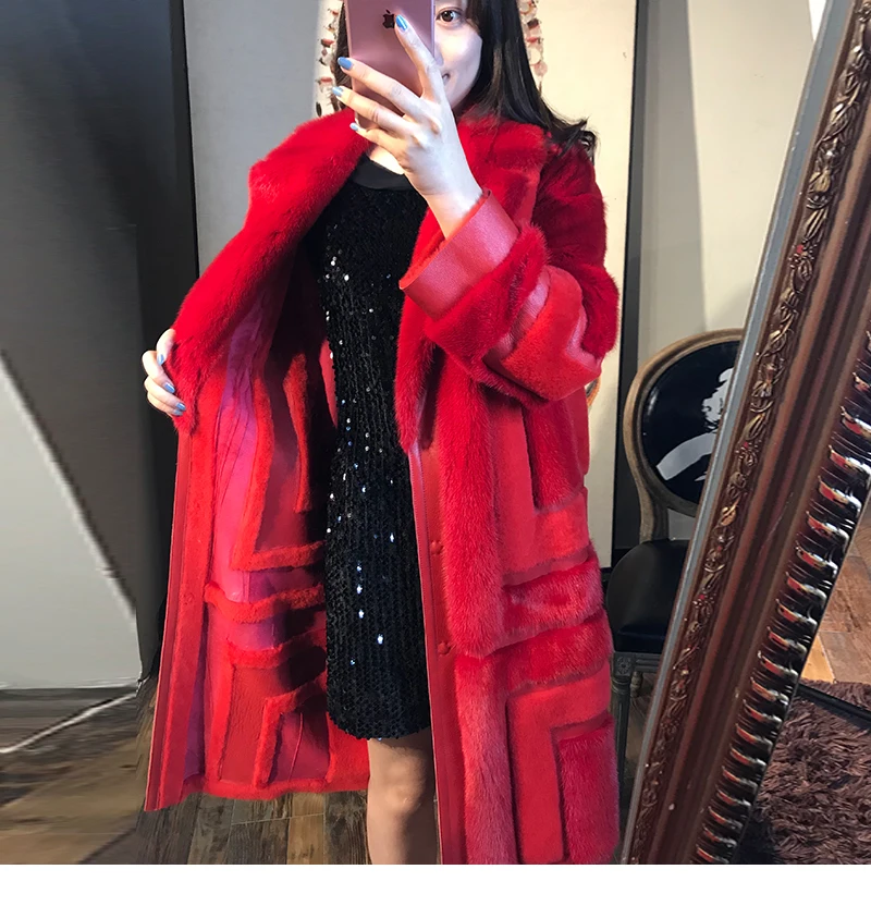 Fang Tai Fur2019 Женская импортная бархатная норковая шуба с отложным воротником Лоскутная тонкая норковая шуба женская X-Long настоящая норковая шуба