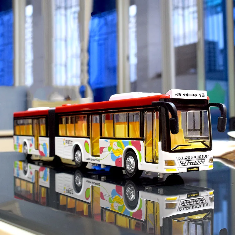 

Alloy Lengthen Bus Voice Double Festival Happy Bus Car Model with Sound and Light/Pull Back Children's Toy Car
