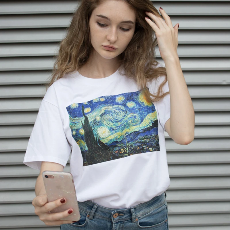 

Summer female T-shirt Van Gogh star ulzzang short-sleeved casual fashion Harajuku large size oil painting printing T-shirt tops