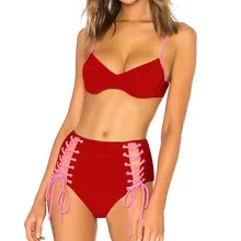 Страуса дизайн сплошной цвет печать Двухсекционный с открытой спиной Мягкий Костюм Сексуальный Геометрический Высокая талия Нижнее белье пляжная одежда