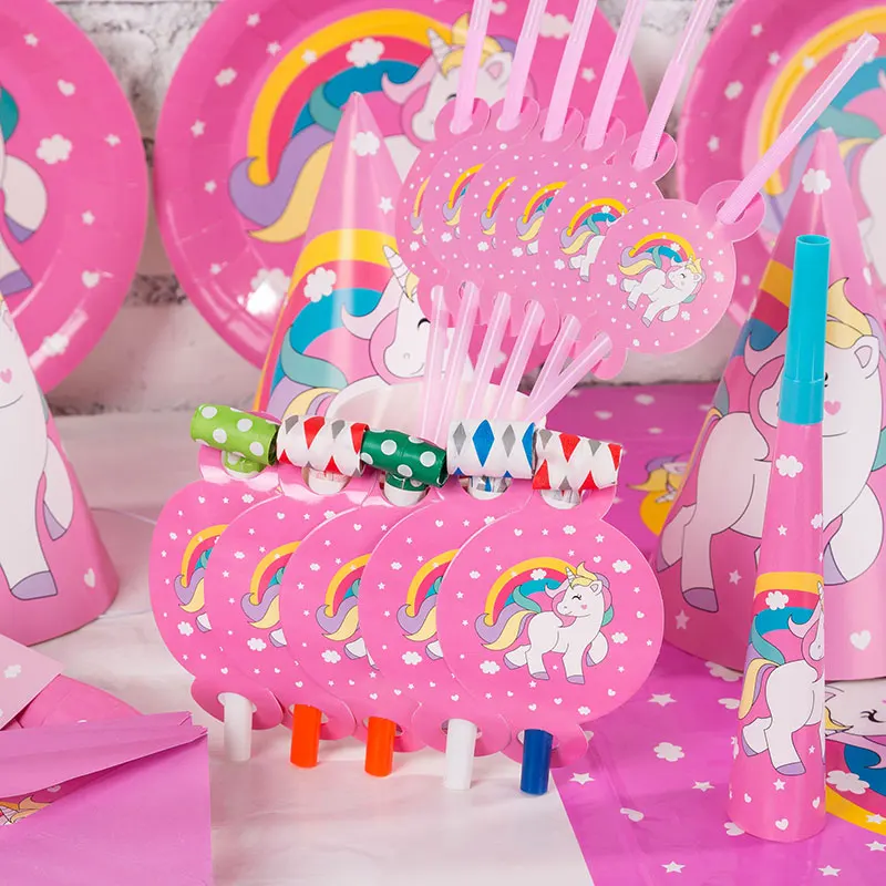 

90pcs Festival Decor Unicorn Theme Birthday Party Decor for Kids Baby Shower Decoration Unicornio Tableware Plate Straw Banner