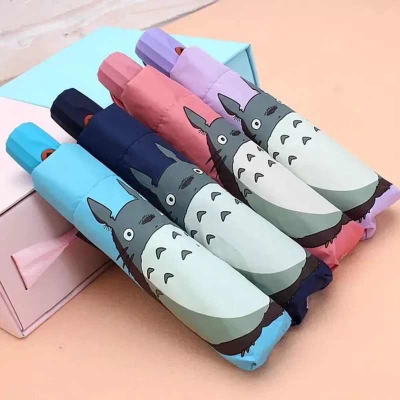 

Cartoon Totoro Pattern Sunny Rainy Fashion Folding Full Automatic Brand Umbrella Men Women Kids Business Paragus High Quality